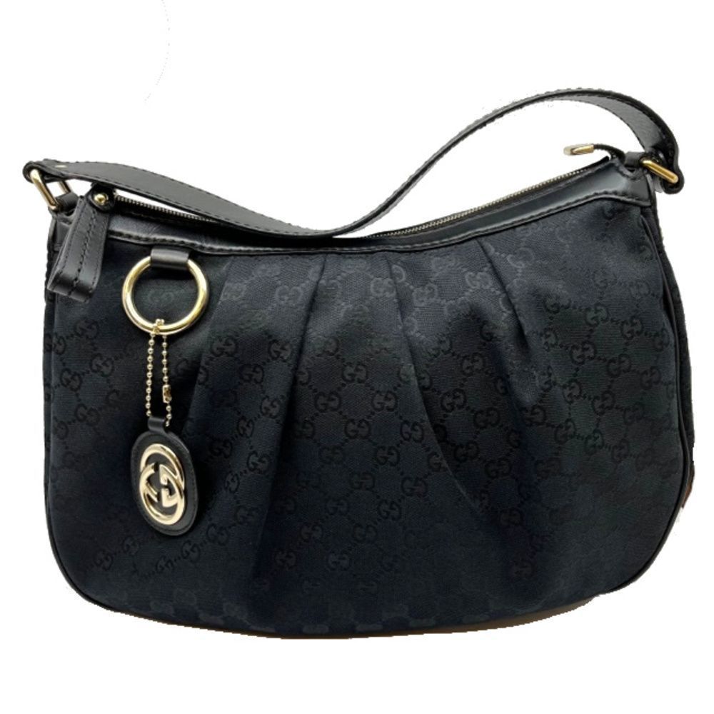 Gucci Hardware Canvas Leather Black Gold GG One Shoulder Suki Bag Shoulder Bag